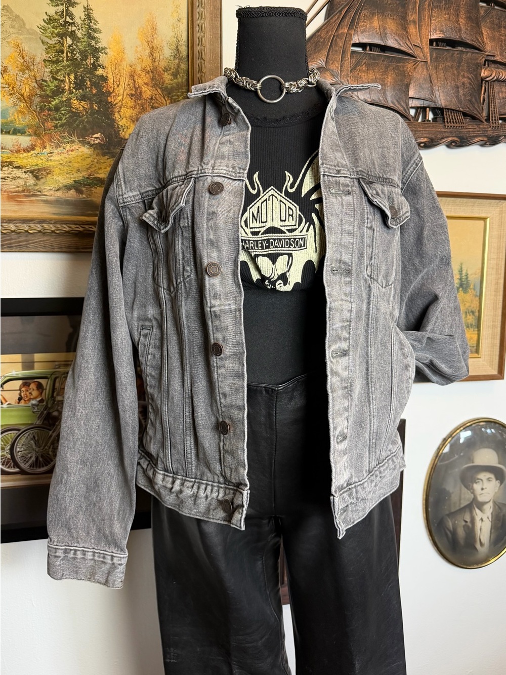 Y2K GAP Grey Denim Trucket Jacket Men's Medium